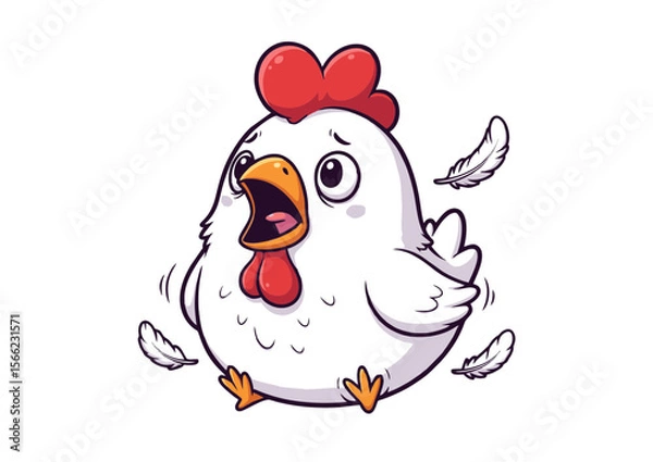 Obraz Cartoon Chicken with Open Mouth and Falling Feathers.