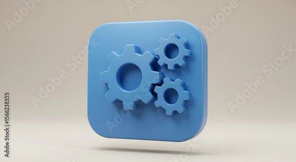 Fototapeta Stylized Blue Gears Icon on Rounded Square, representing settings and configuration