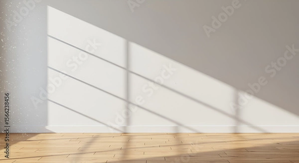 Fototapeta Sunlight streams through the window onto a minimalist interior space and wood floor