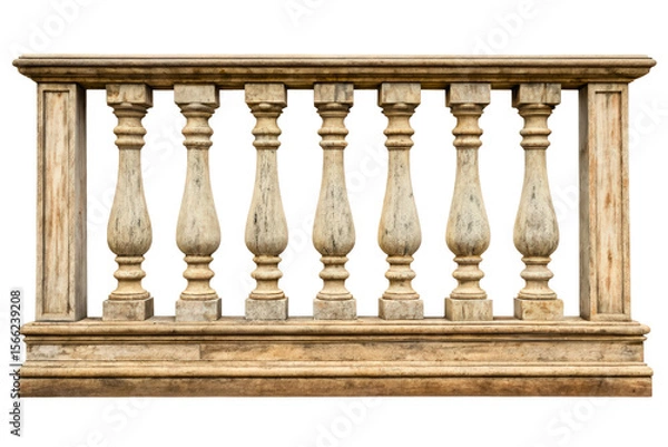 Fototapeta Ancient weathered stone balustrade with classic design isolated with transparent background