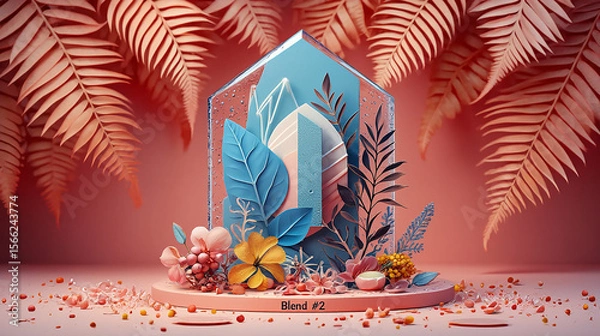 Fototapeta Enchanted Crystal 3D Render of Floral Paradise