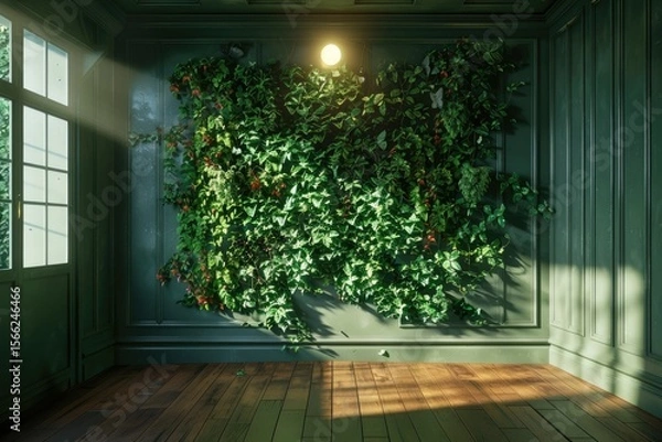 Fototapeta Premium Quality Visual of a Room with a Green Wall and a Light on it