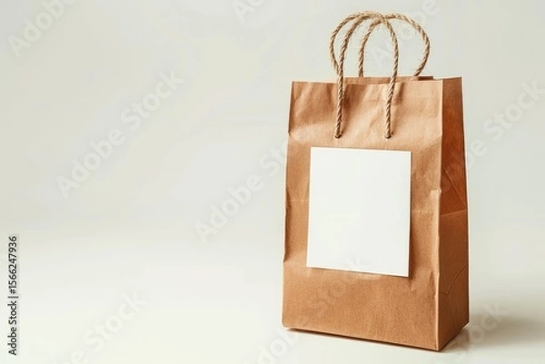 Fototapeta High Quality Image of Little Craft Paper Bag with White Label