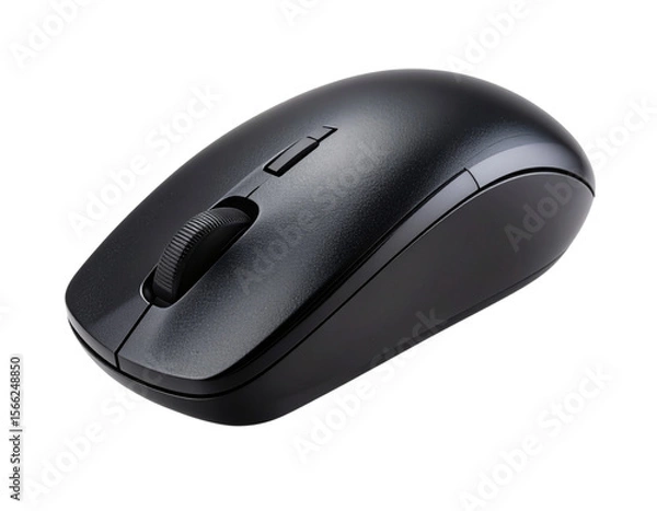 Obraz  Black Wireless Mouse in Floating Position with Shadow, isolated on transparent background.