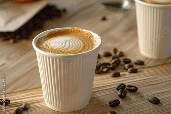 Fototapeta Detailed Image of Tasty Coffee Cups with Foam Arrangement