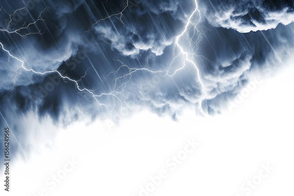 Fototapeta Stormy sky with lightning and rain isolated on a transparent background