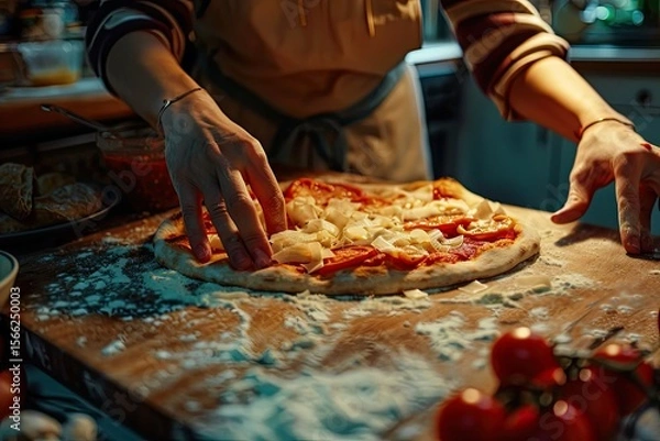 Fototapeta Sharp Image of Medium Shot Woman Making Pizza