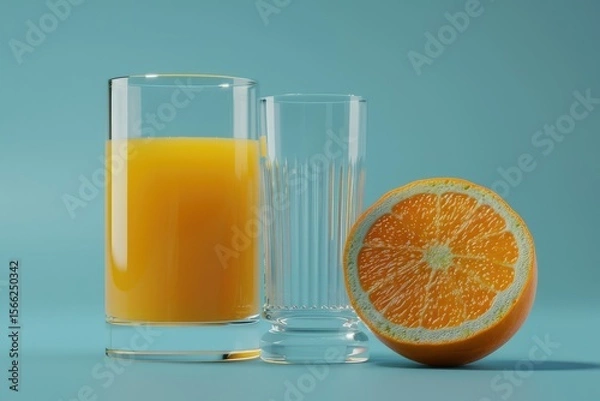 Fototapeta Vibrant Color Picture of a Glass of Orange Juice Next to a Half Empty Glass