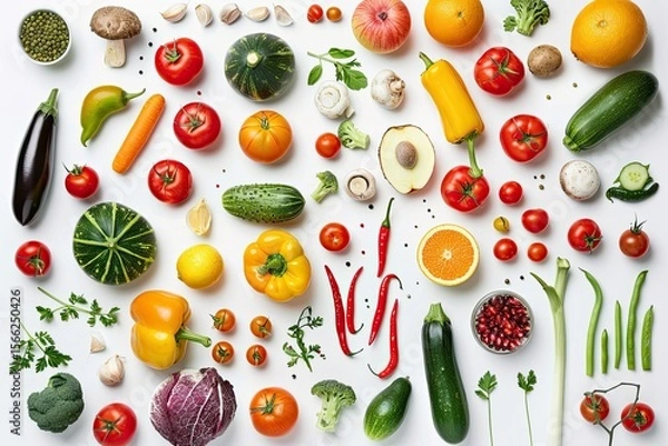 Fototapeta High Quality Image of Banner with Various Vegetables and Fruits Isolated on White Background