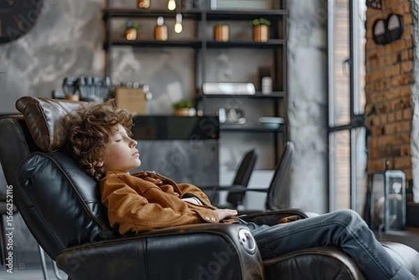 Fototapeta Clear Pixel Image of the Boy is Resting in the Salon