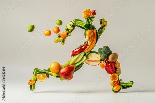 Fototapeta Premium Quality Image of Creative Concept of a Running Man Made From Fruits and Vegetables