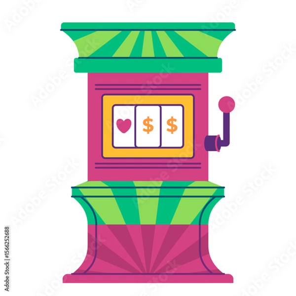 Obraz slot machine one-armed bandit featuring three spinning reels displaying dollar signs and heart symbols, a coin slot and a pull lever