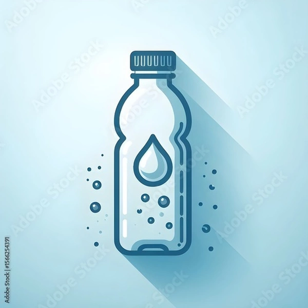 Fototapeta A bottle with water droplets is shown in minimal illustration as a symbol of health and hydration on a light blue surface.
