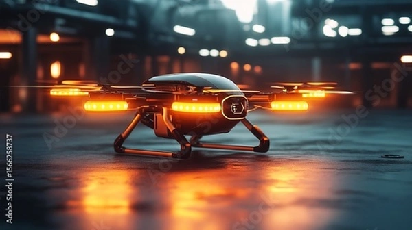 Fototapeta Futuristic Drone Style with Glowing Lights and a Sleek Design Innovation