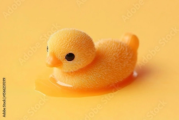 Fototapeta Squeaky chicken toy isolated on a orange background and copyspace. Rubber toy Chicken on a yellow background , isolated on white background,  , copy space, copy space for text,