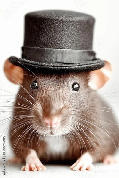 Fototapeta Cute Old School Style Musk rat in a dapper hat, sepia, gangster vibe, peaky blinders , isolated on white background,  , copy space, copy space for text,