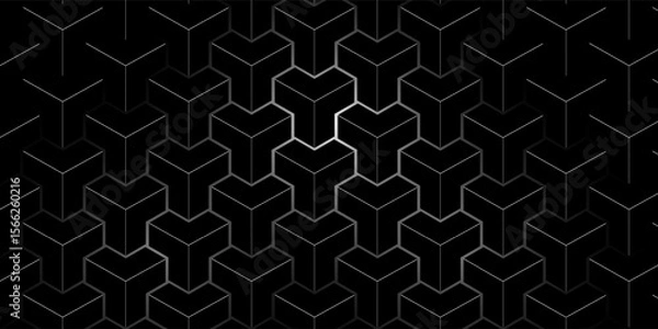 Fototapeta Abstract Geometric Pattern With Black and White Symmetrical Shapes and Depth