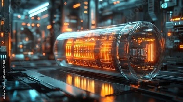 Fototapeta Futuristic Digital Inner Circuit in Clear Glass Tube Technology Concept