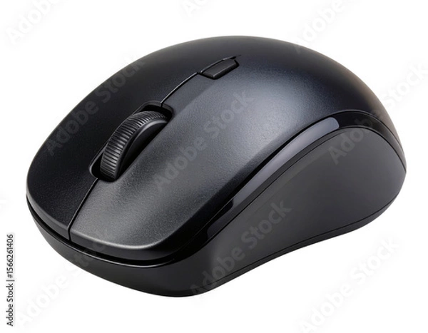 Obraz Ergonomic Black Wireless Mouse with Sleek Matte Finish, isolated on transparent background.