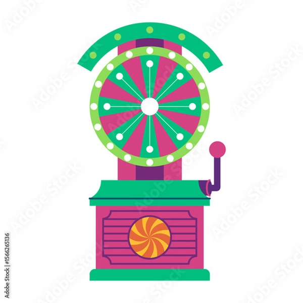 Obraz Prize wheel game at carnivals or fairs where players spin the wheel to win various prizes indicated on segments