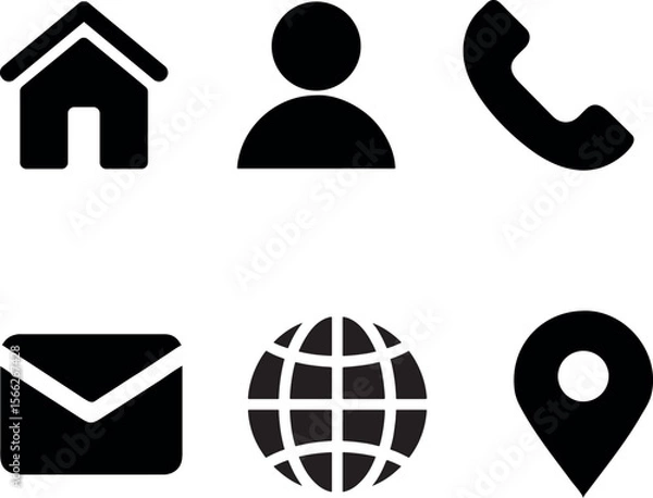 Fototapeta Contact Icons Home, User, Phone, Email, Globe, Location Vector Graphics