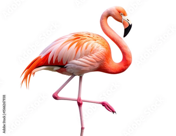 Obraz  Graceful Flamingo Standing on One Leg with Reflected Water Ripples, isolated on transparent background.