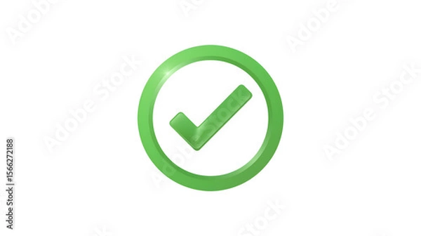 Obraz Green Check Mark Icon Glossy, 3D Checkmark in Circle, isolated on transparent background