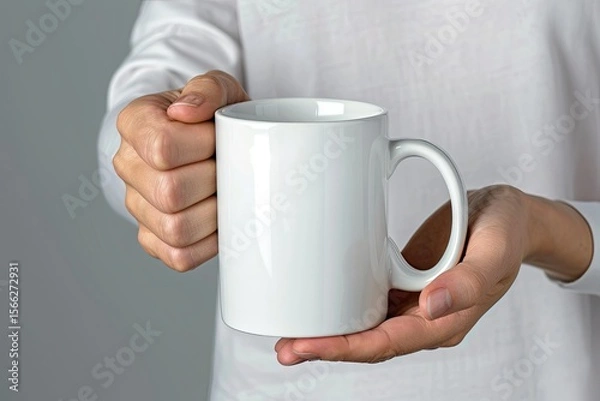 Fototapeta High Definition Image of a White Coffee Mug with the Hands Holding it