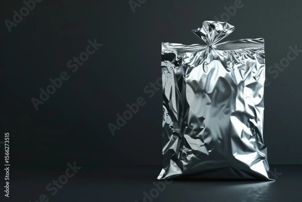 Fototapeta High Resolution Visual of Image of Metal Shipping Bag on Black Background