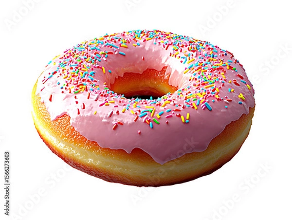 Fototapeta 3D Of Pink Glazed Donut with Sprinkles on Transparent Background