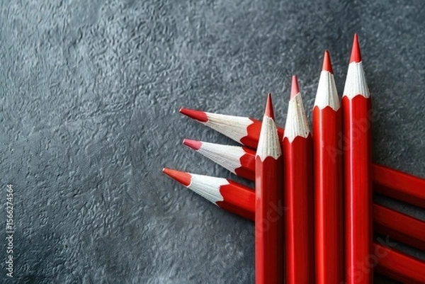 Fototapeta Flawless Image of a Set of Red and White Pencils on a Gray Background