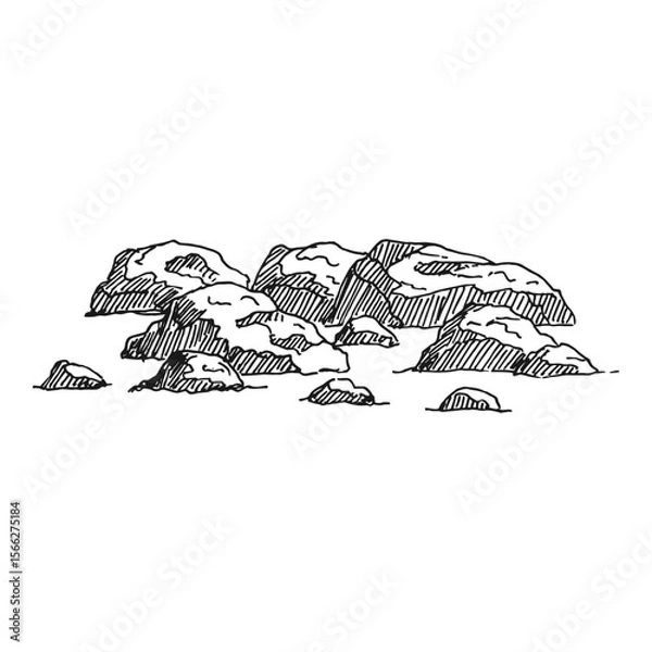 Obraz Nature illustration with stone. Hand drawn vector illustration.