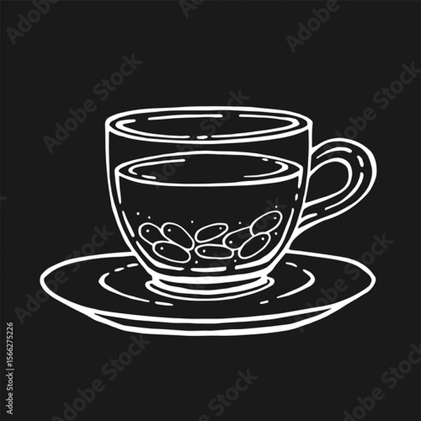 Obraz Glass cup of tea, barberry. Hand drawn vector illustration in outline style.