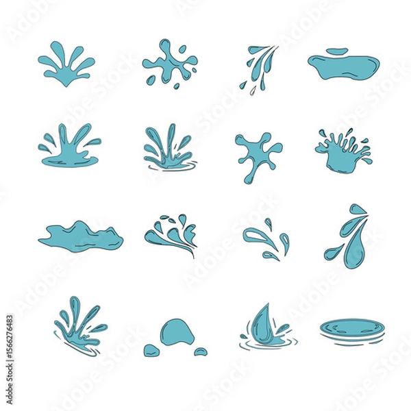 Fototapeta Water Drop and Splash Vector Set. Hand drawn waterdrop illustration. Set of versatile water splash vector illustrations. Flat vector set of clean blue water drops and splash illustrations..
