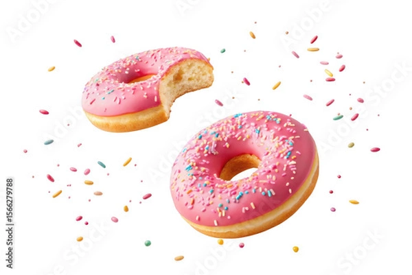 Fototapeta Two pink donuts with sprinkles isolated on transparent background