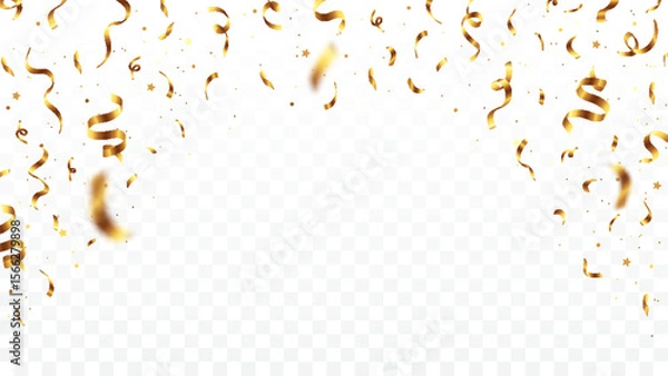 Fototapeta Beautiful golden confetti party vector isolated on transparent background. Ideal for festive designs and holiday decorations.