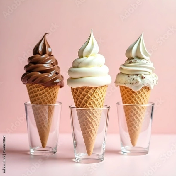 Fototapeta ice, cream, cone, ice cream, dessert, cold, sweet, food, icecream, chocolate, ice-cream, vector, white, isolated, soft, vanilla, illustration, summer, strawberry, frozen, icon, delicious, waffle, snac
