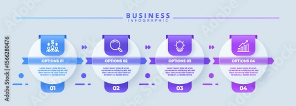 Fototapeta Design template for vector infographic labels with icons and 4 options or steps. Suitable for process diagrams, presentations, workflow layouts, banners, flow charts, and infographics.