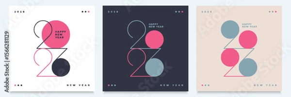 Fototapeta Happy New Year 2026 text with stylish modern numbers in minimalist style. Suitable for web, print, and holiday signage.