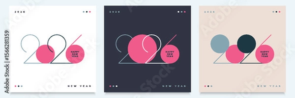 Fototapeta Happy New Year 2026 text with stylish modern numbers in minimalist style. Suitable for web, print, and holiday signage.
