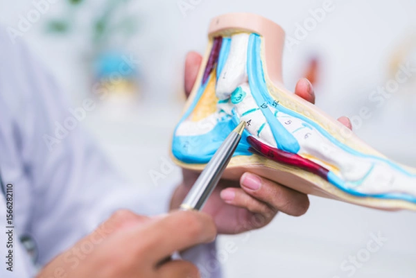 Fototapeta The doctor in orthopedics held a detailed and consultation at the hospital, guiding the patient through joint and tendon injury treatment for a smooth recovery process.