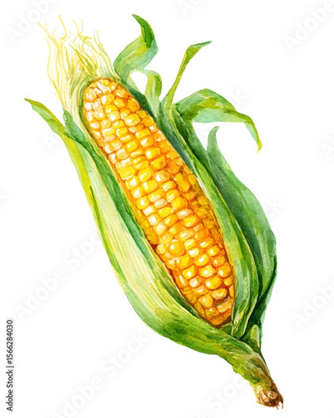 Fototapeta Isolate transparent. Fresh corn on a cob with green husk. PNG Die-cut.