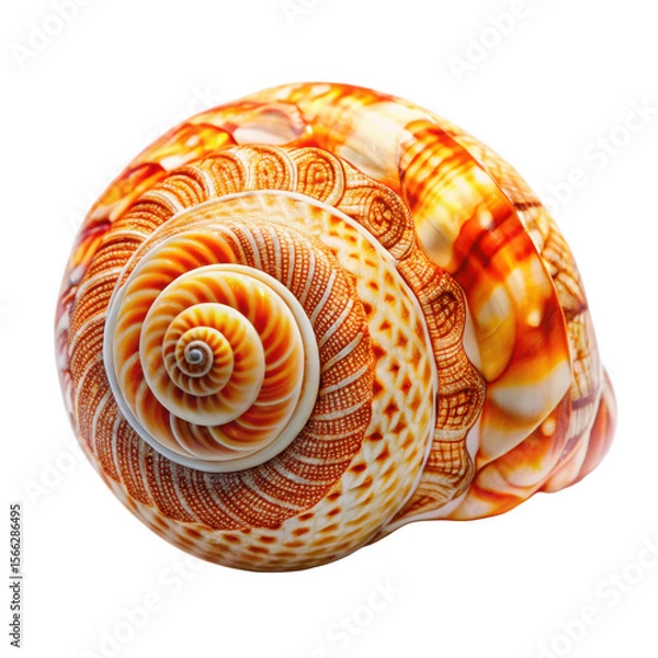 Fototapeta A stunning seashell with intricate spirals and a vibrant orange on transparent