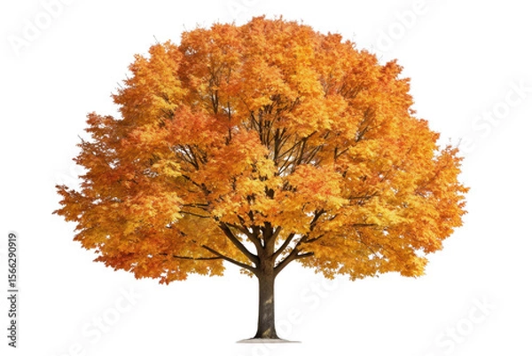 Fototapeta Autumn tree with orange foliage isolated on transparent background