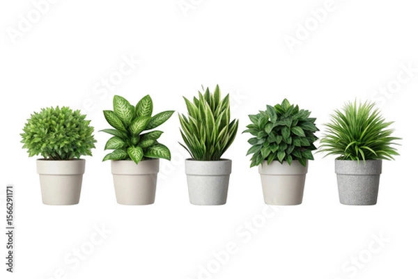 Fototapeta Row of potted plants isolated on transparent background