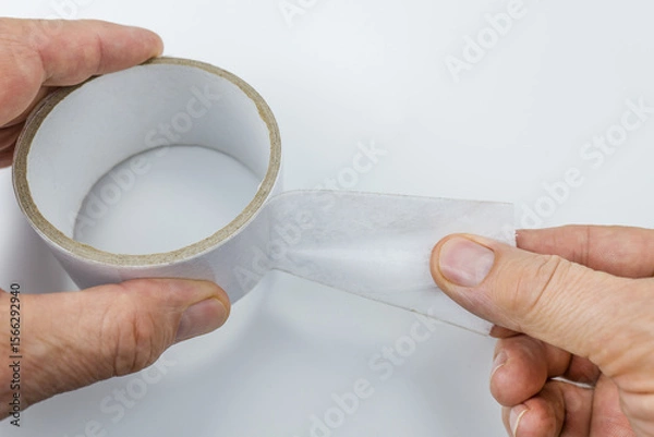 Fototapeta End of the scotch tape on the white