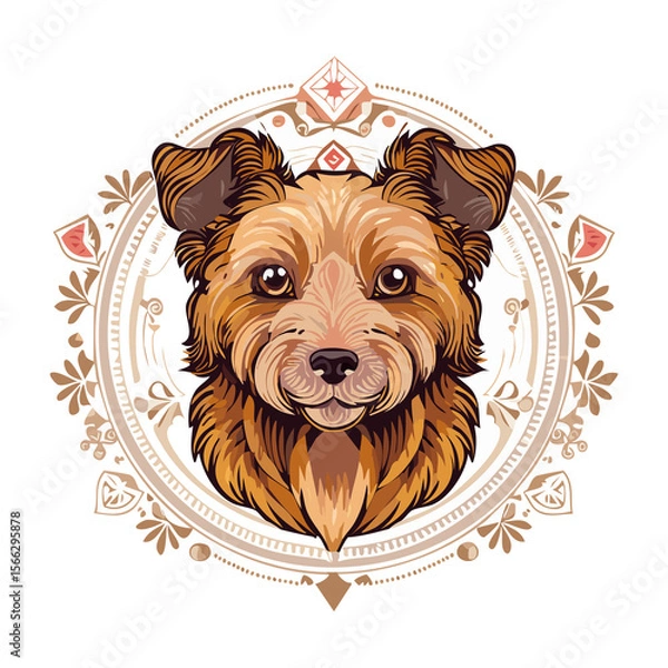 Fototapeta Cute dog illustration featuring a friendly expression with intricate decorative elements in a soft color palette. PNG image, transparent background