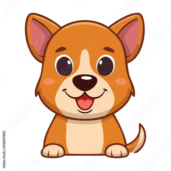 Fototapeta Happy cartoon dog with orange fur and big eyes sitting in a playful pose. PNG image, transparent background