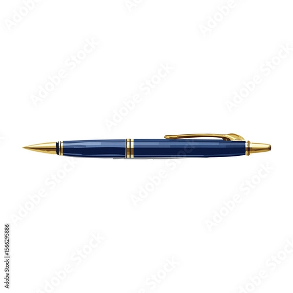 Fototapeta Elegant blue pen resting on a surface with a golden trim, ideal for writing or gifting on special occasions. PNG image, transparent background