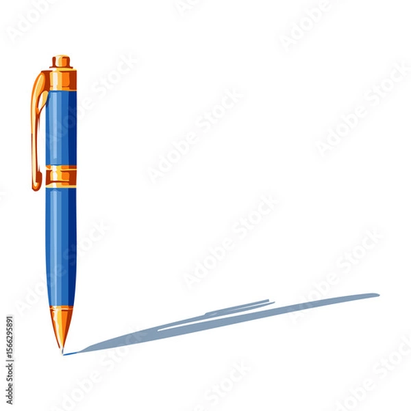 Fototapeta Modern blue pen casting a shadow on a white background, highlighting its sleek design and vibrant color details. PNG image, transparent background